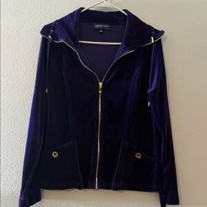 Jones New York Purple Velour Track Suit Jacket Gold Accents Y2K Large